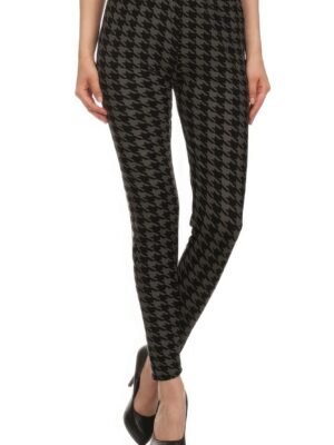 High Waisted Houndtooth Printed Knit Legging With Elastic Waistband