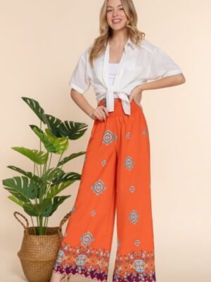 Border Print Woven Pants