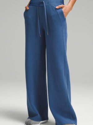 Sail Blue Drawstring High Waist Wide Leg Pocketed Sweatpants