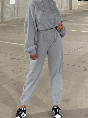 Gray Solid Drop Shoulder Hoodie and Joggers Activewear Set